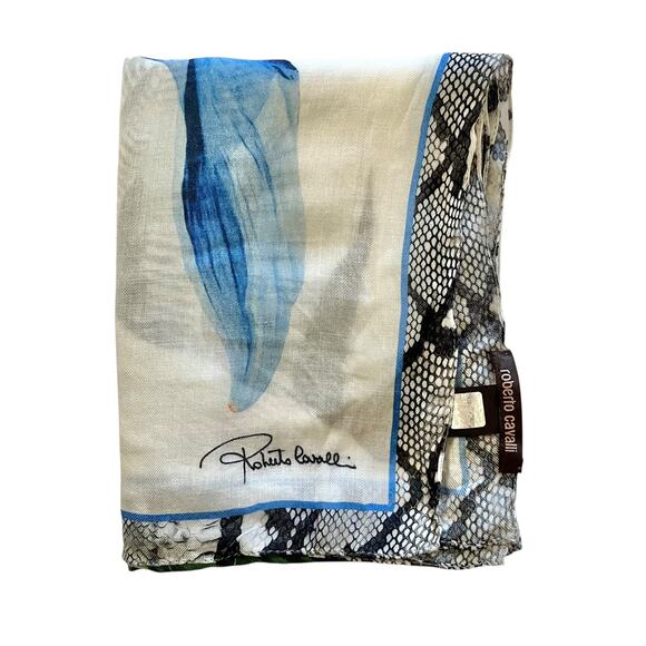 Roberto Cavalli Tropical Floral Bird Butterfly Nature Modal Long Scarf Shawl - Picture 12 of 12